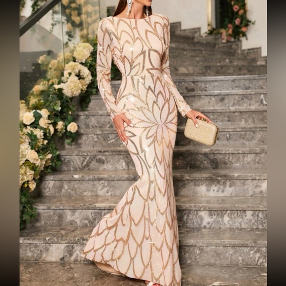 Luxurious zip back mermaid hem sequins formal party evening prom dress - Picture 5 of 8